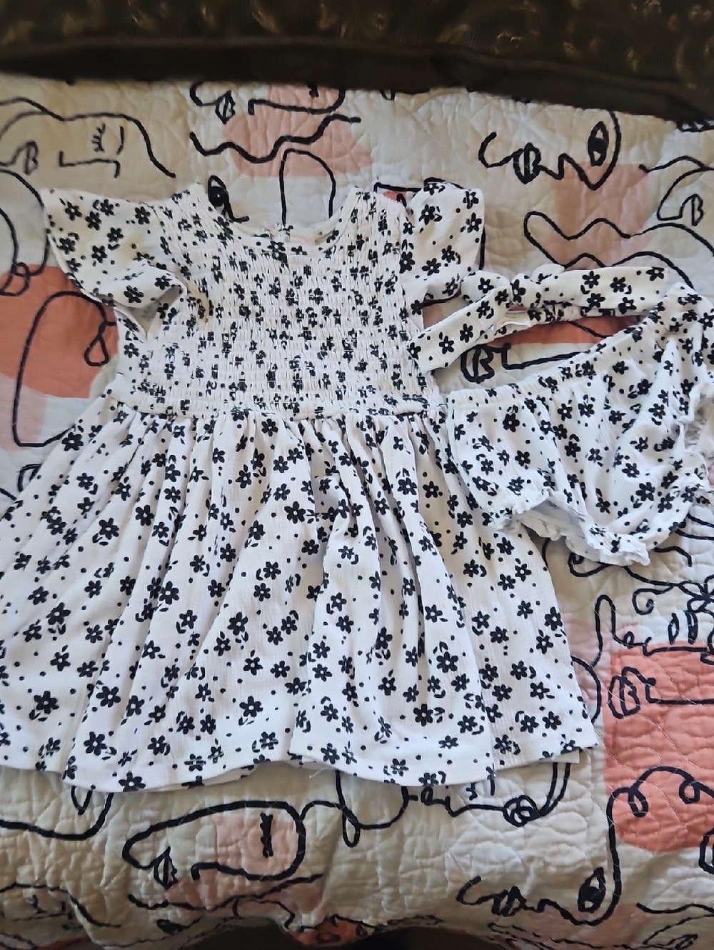 Matilda Jane White Dress with Black Floral Smocking